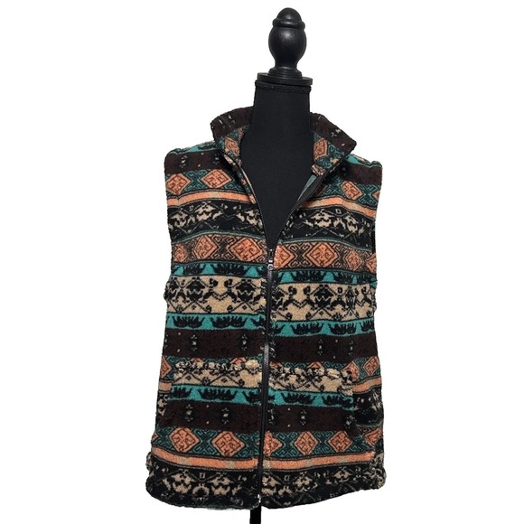 SHEIN Women's Geo Pattern Zip Up Fleece Vest Jacket Multicolor Size XL - Picture 2 of 8